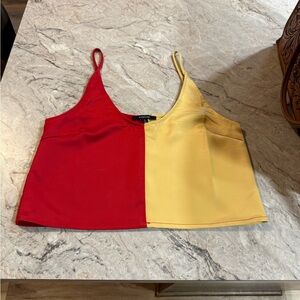Two-Tone Red and Yellow Colorblock Spaghetti Strap Camisole